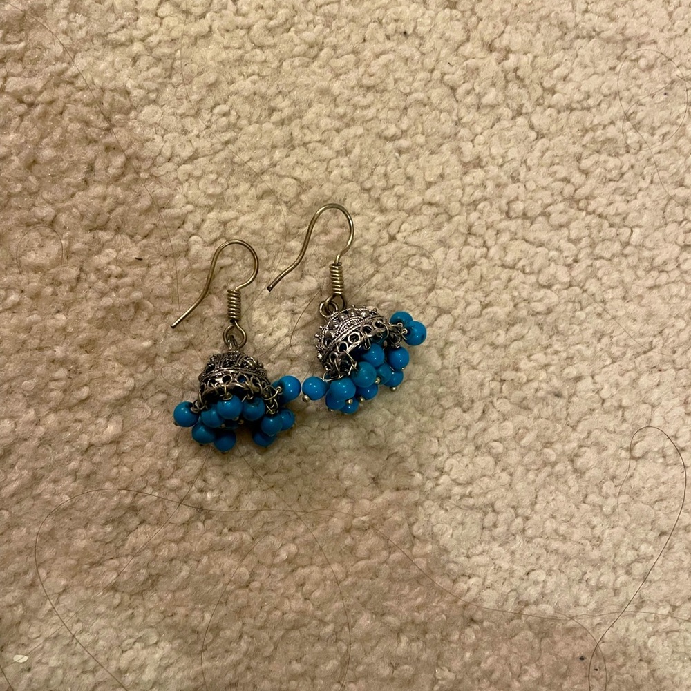 Small Blue Jhumka Earrings